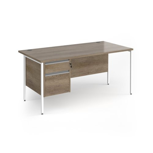 Contract 25 straight desk with 2 drawer pedestal and white H-Frame leg 1600mm x 800mm - Nebraska Oak top