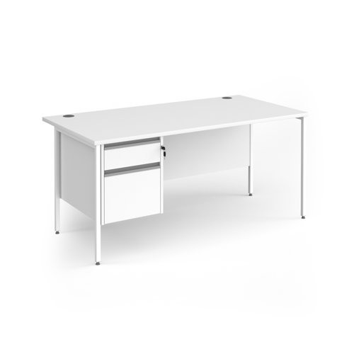 Contract 25 straight desk with 2 drawer pedestal and white H-Frame leg 1600mm x 800mm - white top