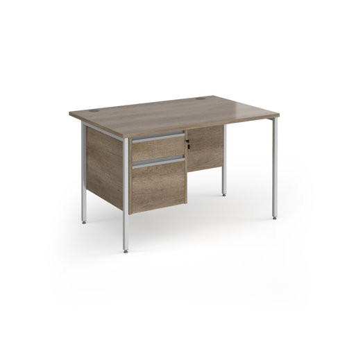 Contract 25 straight desk with 2 drawer pedestal and silver H-Frame leg 1200mm x 800mm - Nebraska Oak Top