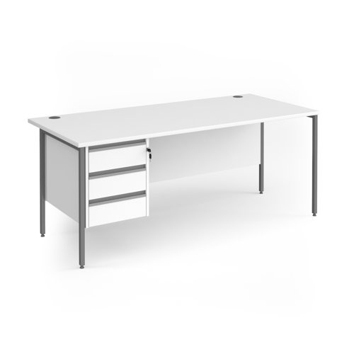 Contract 25 straight desk with 3 drawer pedestal and graphite H-Frame leg 1800mm x 800mm - white top