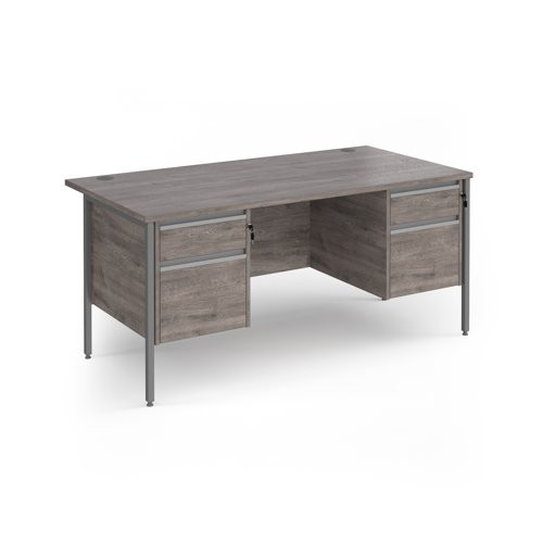 Contract 25 straight desk with 2 and 2 drawer pedestals and graphite H-Frame leg 1600mm x 800mm - grey oak top