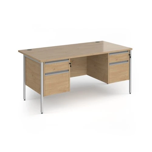 Contract 25 straight desk with 2 and 2 drawer pedestals and silver H-Frame leg 1600mm x 800mm - kendal oak top