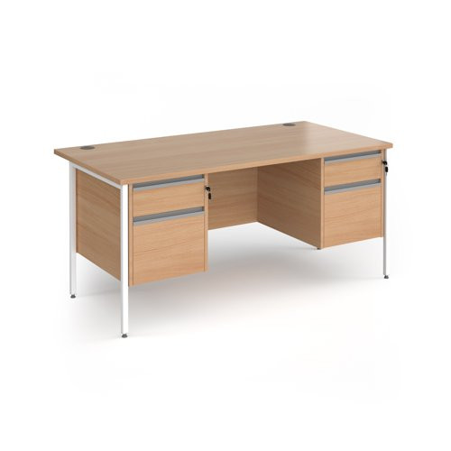 Contract 25 straight desk with 2 and 2 drawer pedestals and white H-Frame leg 1600mm x 800mm - beech top