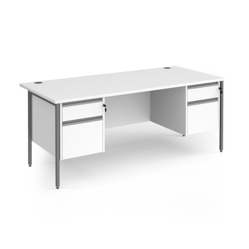 Contract 25 straight desk with 2 and 2 drawer pedestals and graphite H-Frame leg 1800mm x 800mm - white top