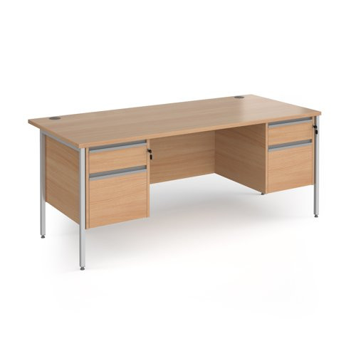 Contract 25 straight desk with 2 and 2 drawer pedestals and silver H-Frame leg 1800mm x 800mm - beech top