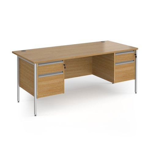 Contract 25 straight desk with 2 and 2 drawer pedestals and silver H-Frame leg 1800mm x 800mm - oak top