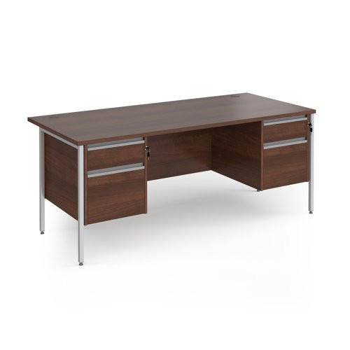 Contract 25 straight desk with 2 and 2 drawer pedestals and silver H-Frame leg 1800mm x 800mm - walnut top