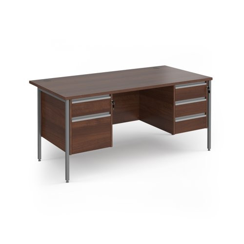 Contract 25 straight desk with 2 and 3 drawer pedestals and graphite H-Frame leg 1600mm x 800mm - walnut Top
