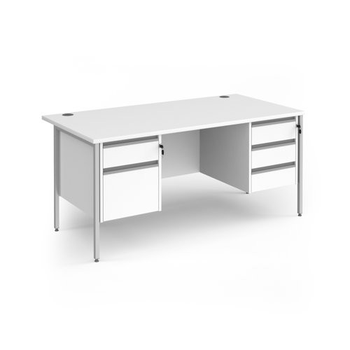 Contract 25 straight desk with 2 and 3 drawer pedestals and silver H-Frame leg 1600mm x 800mm - white top