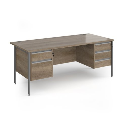 Contract 25 straight desk with 2 and 3 drawer pedestals and graphite H-Frame leg 1800mm x 800mm - nebraska oak top