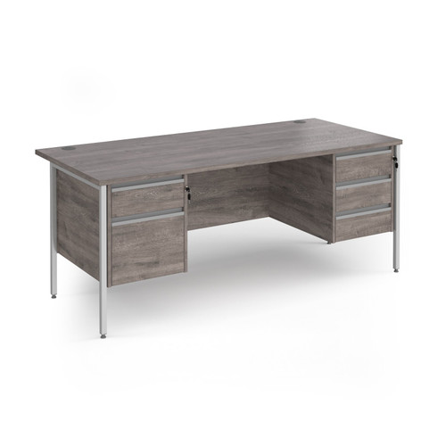 Contract 25 straight desk with 2 and 3 drawer pedestals and graphite H-Frame leg 1800mm x 800mm - Grey Oak top
