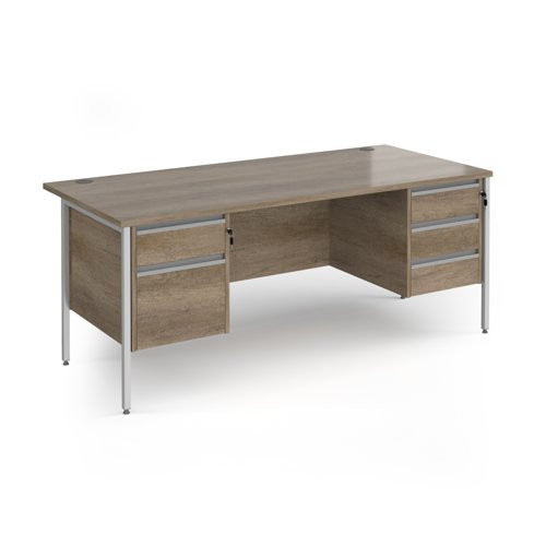 Contract 25 straight desk with 2 and 3 drawer pedestals and graphite H-Frame leg 1800mm x 800mm - Nebraska Oak top