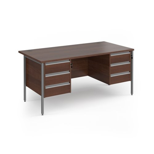 Contract 25 straight desk with 3 and 3 drawer pedestals and graphite H-Frame leg 1600mm x 800mm - white top