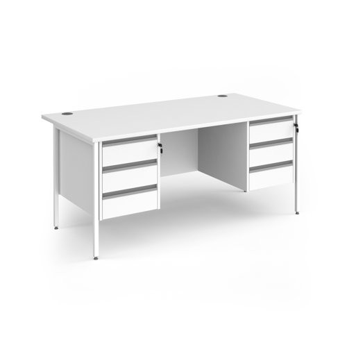 Contract 25 straight desk with 3 and 3 drawer pedestals and white H-Frame leg 1600mm x 800mm - White Top