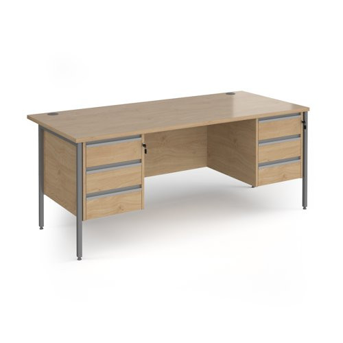 Contract 25 straight desk with 3 and 3 drawer pedestals and graphite H-Frame leg 1800mm x 800mm - kendal oak top