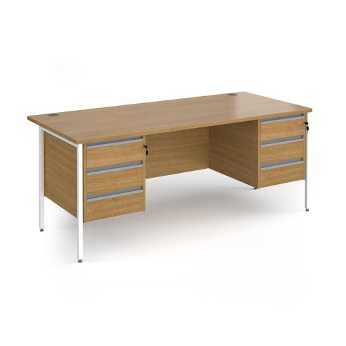 Contract 25 straight desk with 3 and 3 drawer pedestals and white H-Frame leg 1800mm x 800mm - Oak Top