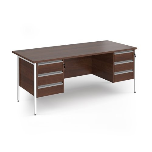 Contract 25 straight desk with 3 and 3 drawer pedestals and white H-Frame leg 1800mm x 800mm - Walnut Top