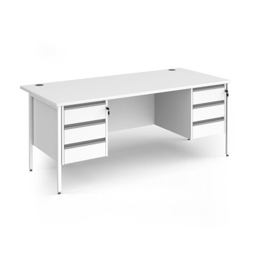Contract 25 straight desk with 3 and 3 drawer pedestals and white H-Frame leg 1800mm x 800mm - White Top