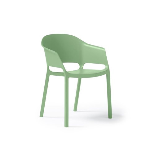 Contra one piece polypropylene chair with integrated arms in green