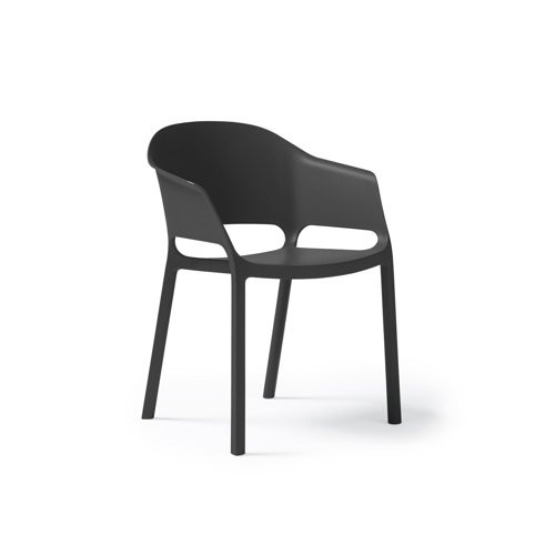 Contra one piece polypropylene chair with integrated arms in black