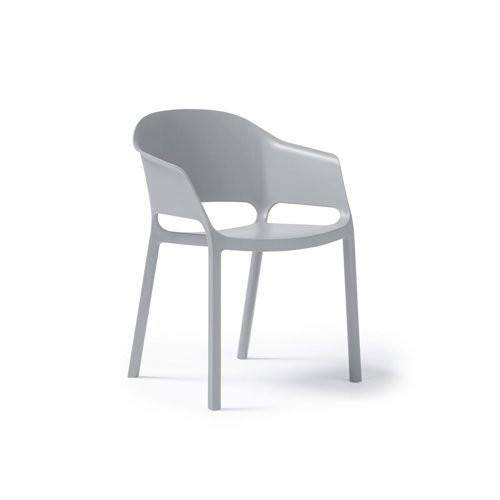Contra one piece polypropylene chair with integrated arms in pearl grey