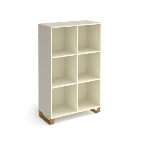 Cairo cube storage unit 1370mm high with 6 open boxes and sleigh frame legs - white