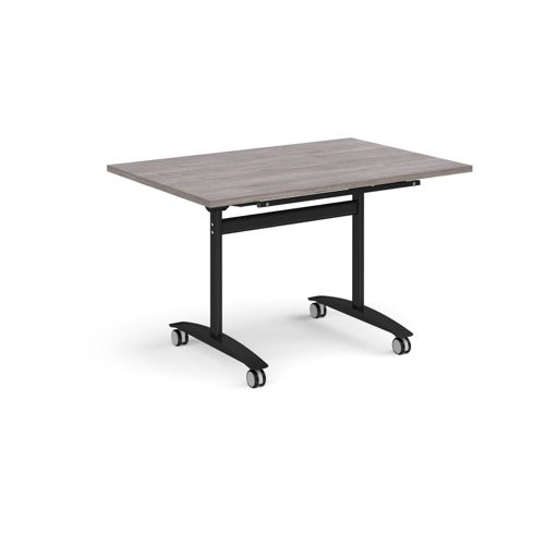 Rectangular deluxe flip top meeting table with black frame 1200mm x 800mm - grey oak