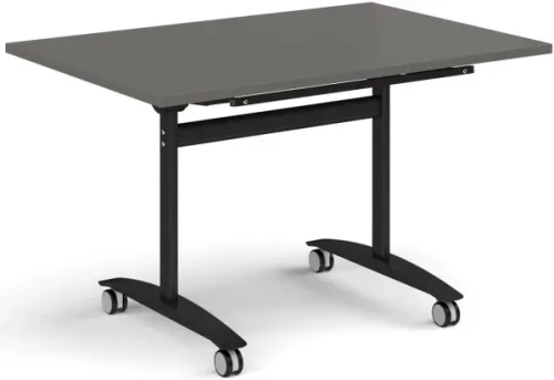 Rectangular deluxe flip top meeting table with black frame 1200mm x 800mm - onyx grey