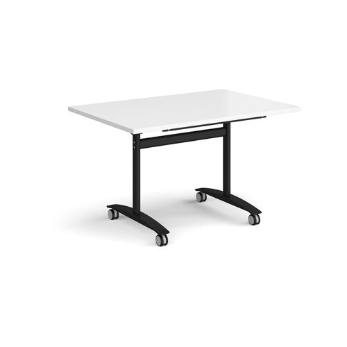 Rectangular deluxe flip top meeting table with black frame 1200mm x 800mm - white