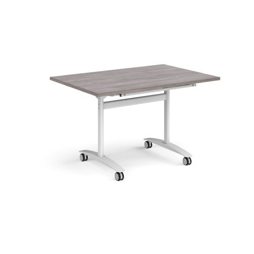 Rectangular deluxe flip top meeting table with white frame 1200mm x 800mm - grey oak