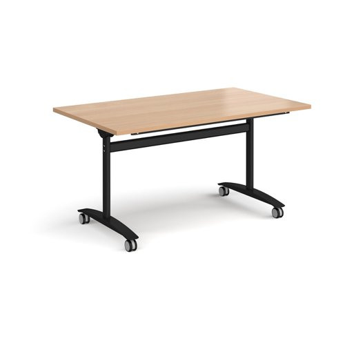 Rectangular deluxe flip top meeting table with black frame 1400mm x 800mm - beech
