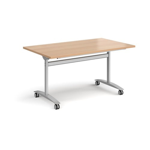Rectangular deluxe flip top meeting table with silver frame 1400mm x 800mm - beech
