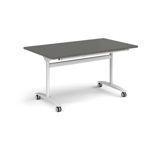 Rectangular deluxe flip top meeting table with white frame 1400mm x 800mm - Onyx Grey