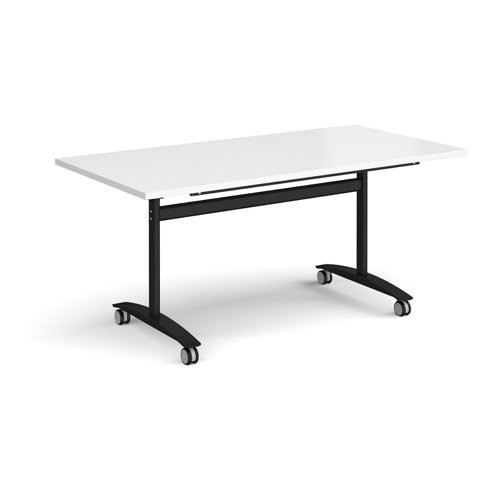 Rectangular deluxe flip top meeting table with black frame 1600mm x 800mm - white