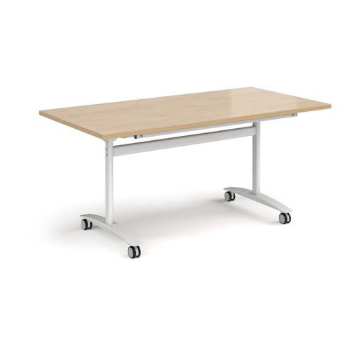 Rectangular deluxe flip top meeting table with white frame 1600mm x 800mm - kendal oak