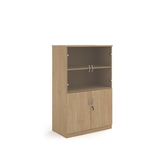 Deluxe combination unit with glass upper doors 1600mm high with 3 shelves - Kendal Oak