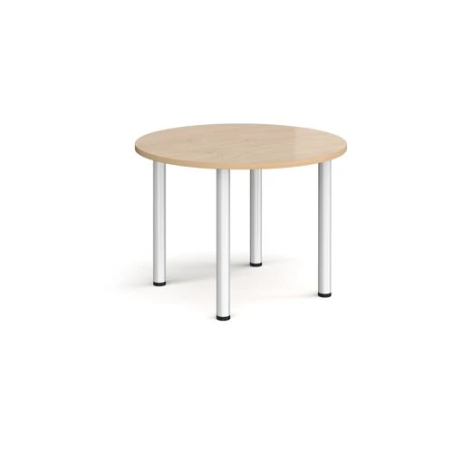 Circular chrome radial leg meeting table 1000mm - Kendal Oak