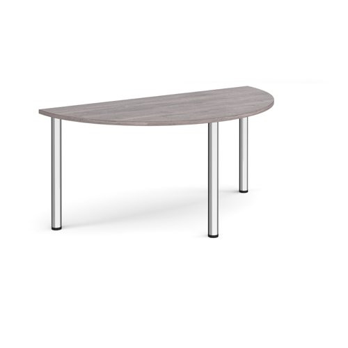 Semi circular chrome radial leg meeting table 1600mm x 800mm - grey oak