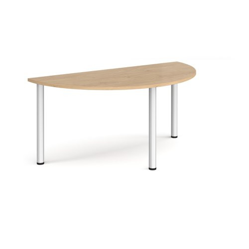 Semi circular silver radial leg meeting table 1600mm x 800mm - Kendal oak