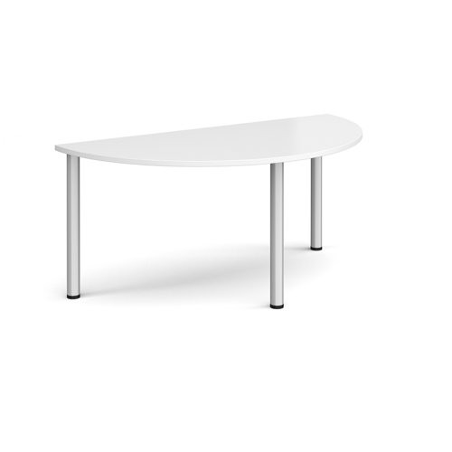 Semi circular silver radial leg meeting table 1600mm x 800mm - White