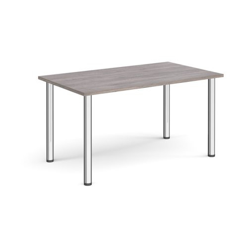 Rectangular chrome radial leg meeting table 1400mm x 800mm - Grey Oak