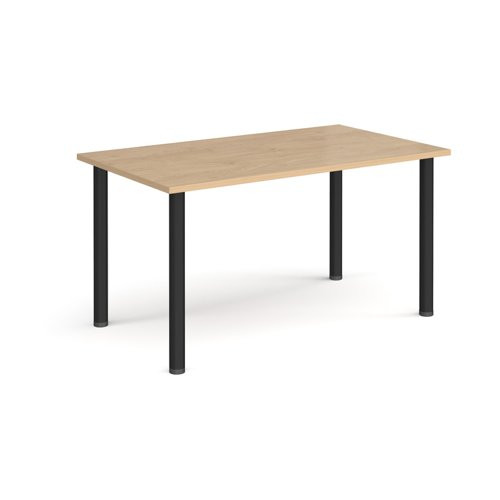 Rectangular black radial leg meeting table 1400mm x 800mm - Kendal oak