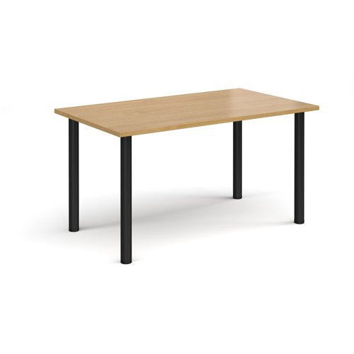 Rectangular black radial leg meeting table 1400mm x 800mm - Oak