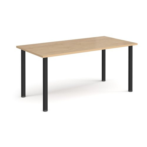 Rectangular black radial leg meeting table 1600mm x 800mm - Kendal oak