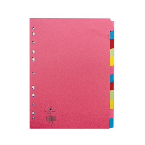 Concord Bright Subject Dividers 12-Part Card Multipunched 160gsm A4 Assorted Ref 50999