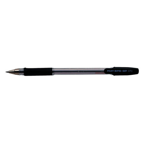 Pilot BPS GP Ball Pen Rubberised Grip Fine 0.7mm Tip 0.27mm Line Black Ref BPGPF01 [Pack 12]