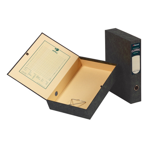 Rexel Classic Box File 70mm Spine Press Button Closure A4 Black/Green Cloud Ref 30145EAST [Pack 5]