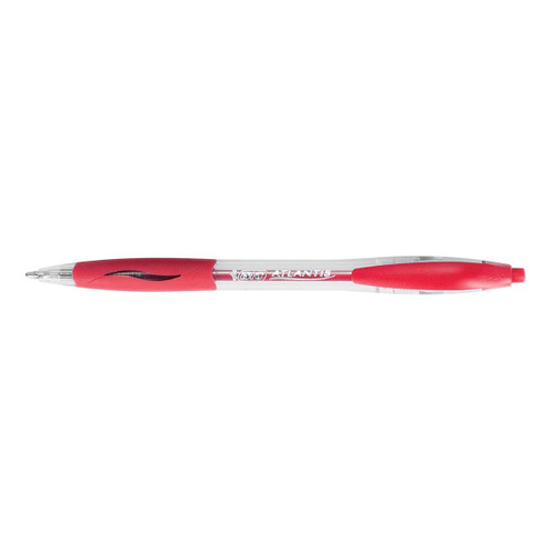 Bic Atlantis Ball Pen Retractable Cushioned Grip Medium 1.0mm Tip 0.32mm Line Red Ref 887133 [Pack 12]