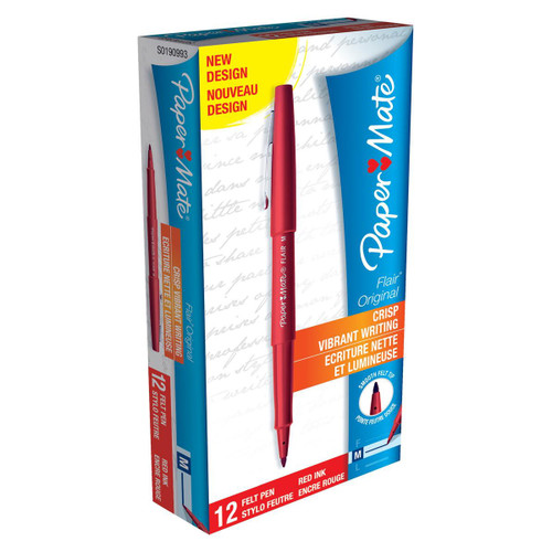 Paper Mate Flair Felt Tip Pens 1.0mm Tip 0.8mm Line Red Ref S0190993 [Pack 12]