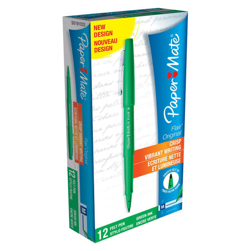 Paper Mate Flair Felt Tip Pens 1.0mm Tip 0.8mm Line Green Ref S0191033 [Pack 12]